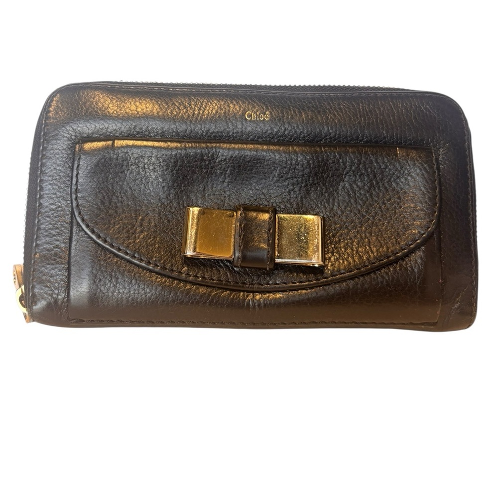 Chloe Black Wallet with Bow and Gold Accents